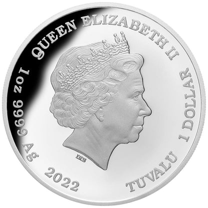 Tuvalu 2022 $1 Aurora Australis 1oz Silver Coloured Proof Coin
