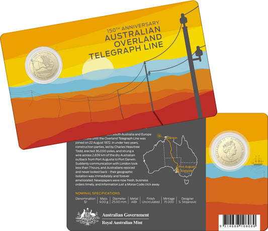 2022 $1 150th Anniversary Australian Overland Telegraph Line Uncirculated Coin