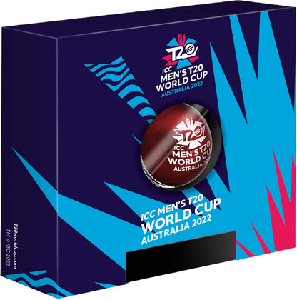 Barbados 2022 $5 T20 Cricket World Cup 1oz Silver Coloured Ball Shaped Coin