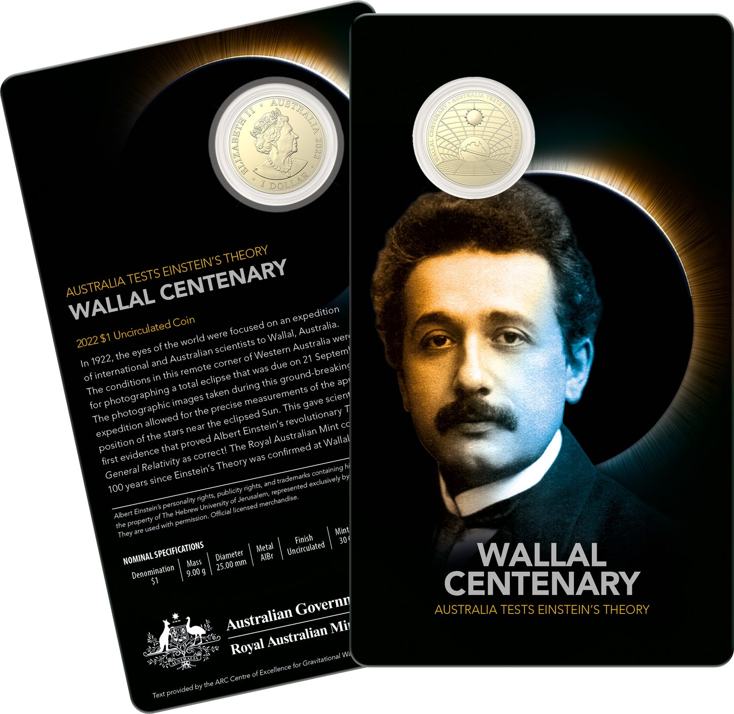 2022 $1 Wallal Centenary Australia Tests Einstein's Theory Uncirculated Coin