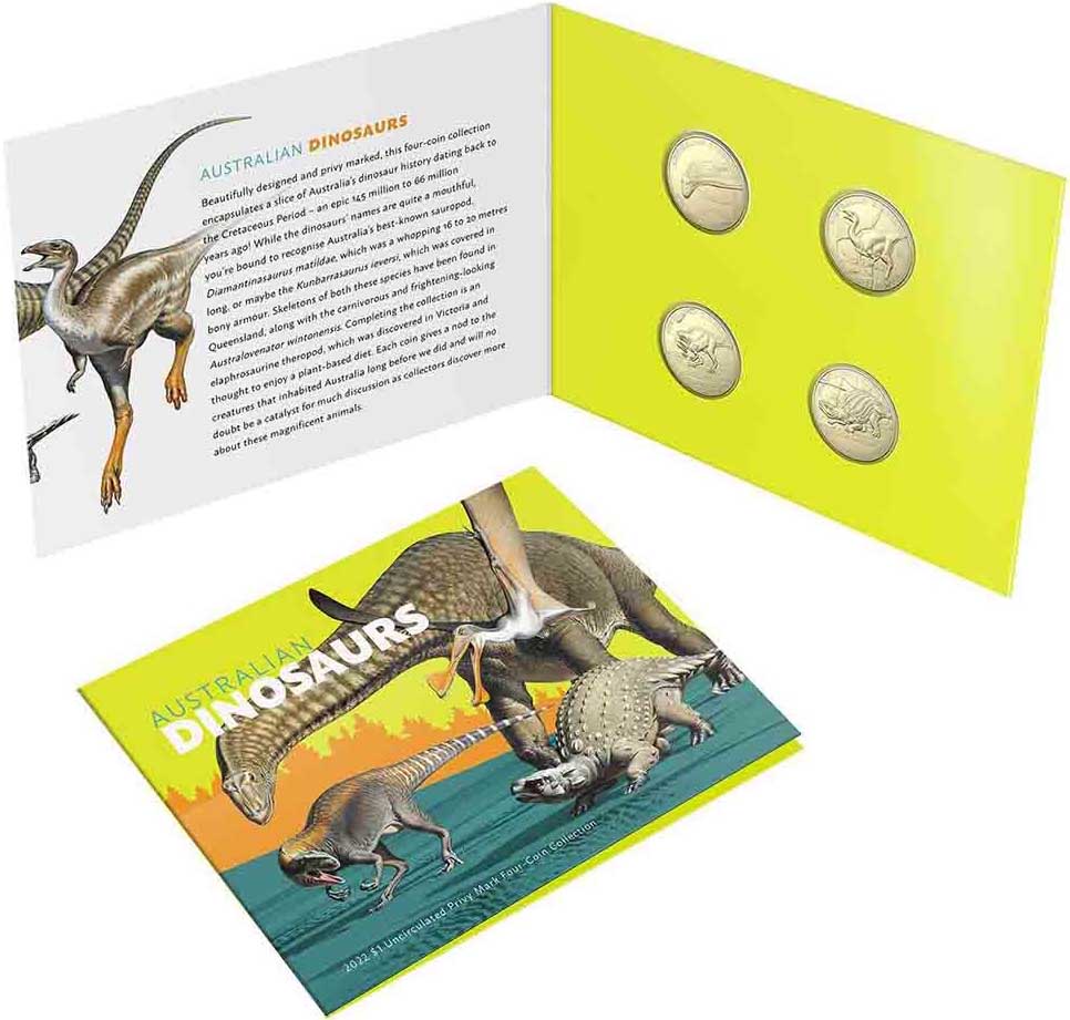 2022 $1 Australian Dinosaurs 'DINO' Privy Mark Uncirculated 4 Coin Set