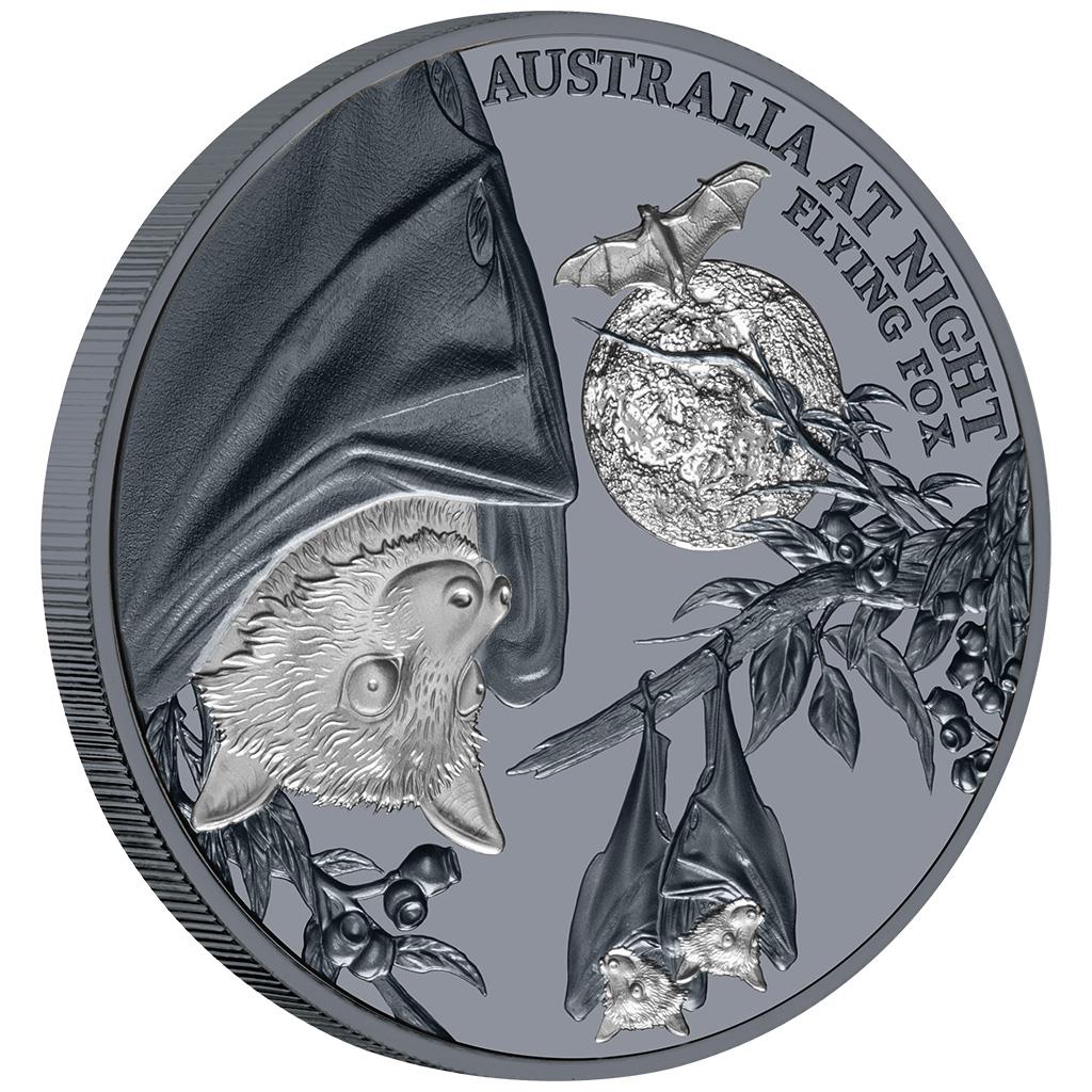 Niue 2023 $1 Australia At Night Flying Fox 1oz Silver Black Proof Coin
