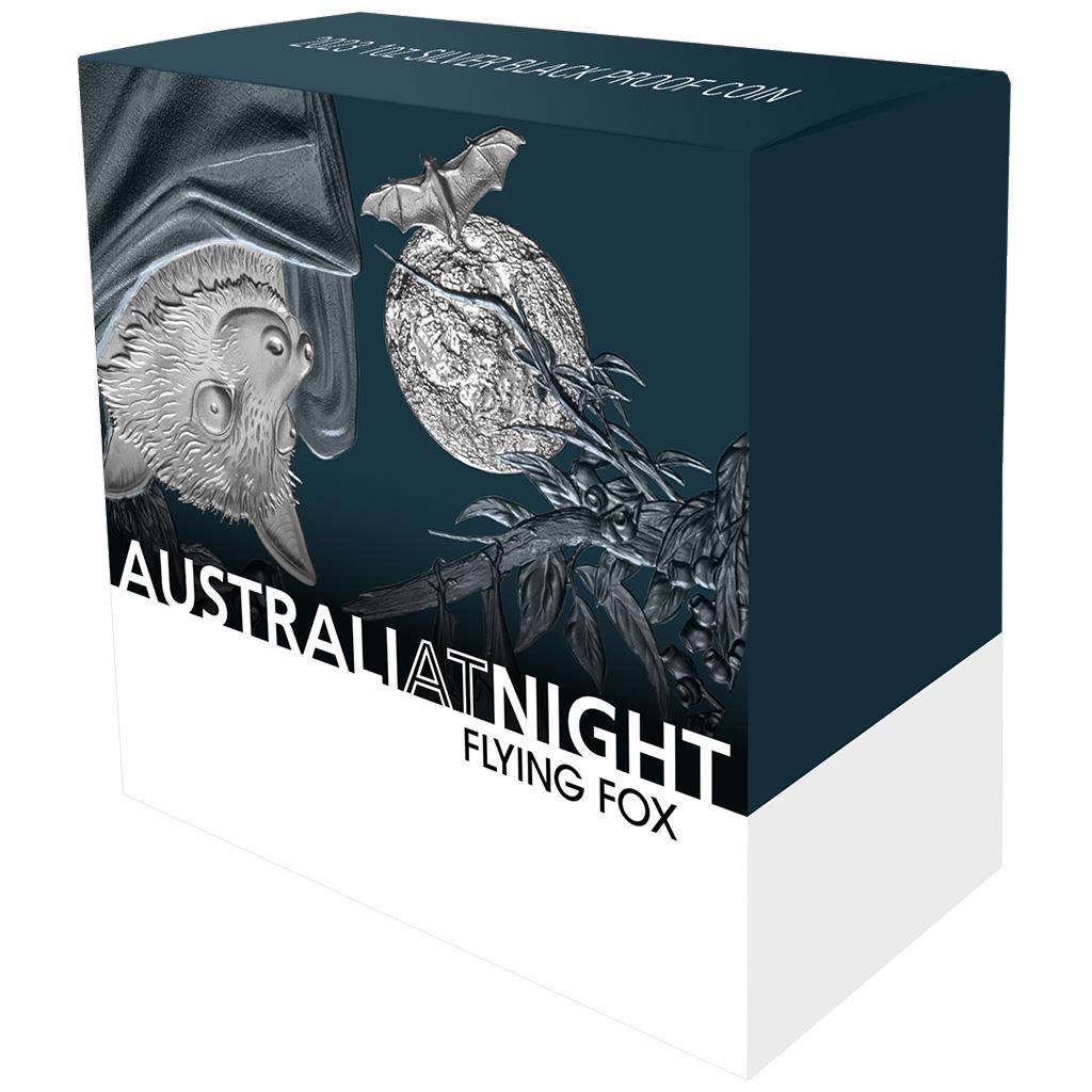 Niue 2023 $1 Australia At Night Flying Fox 1oz Silver Black Proof Coin