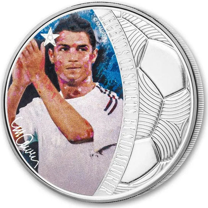 Solomon Islands 2018 $5 Legends of Sports by Sidney Maurer Cristiano Ronaldo 1oz Silver Coloured Proof Coin