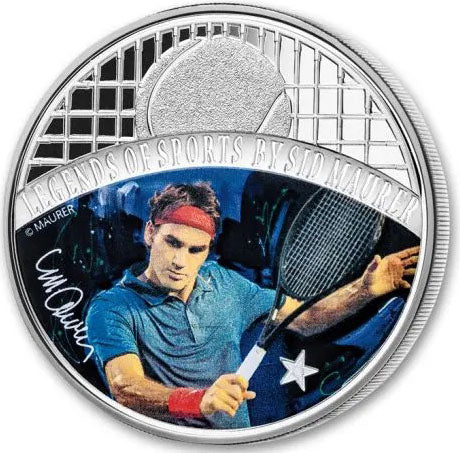 Solomon Islands 2018 $5 Legends of Sports by Sidney Maurer Roger Federer 1oz Silver Coloured Proof Coin