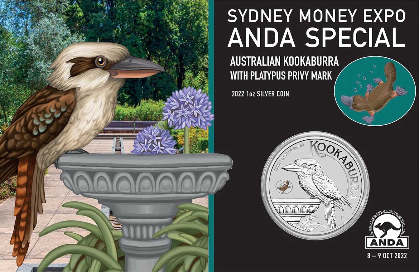 2022 $1 ANDA Sydney Australian Kookaburra 'Platypus' Privy Mark 1oz Silver Uncirculated Coin