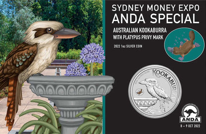 2022 $1 ANDA Sydney Australian Kookaburra 'Platypus' Privy Mark 1oz Silver Uncirculated Coin