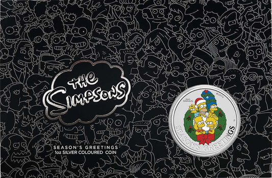 Tuvalu 2022 $1 The Simpsons Seasons Greetings 1oz Silver Coloured Uncirculated Coin