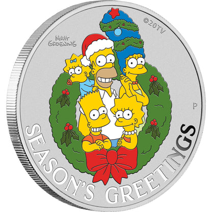 Tuvalu 2022 $1 The Simpsons Seasons Greetings 1oz Silver Coloured Uncirculated Coin