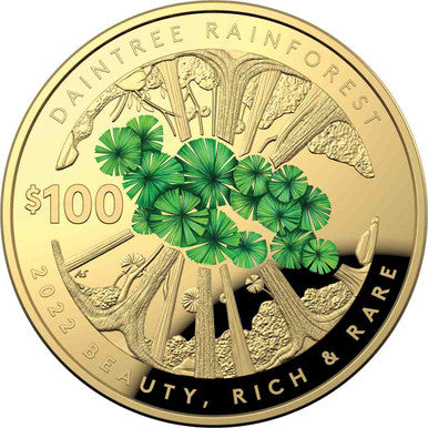 2022 Daintree Forest $100 Gold Coloured Domed Proof Coin