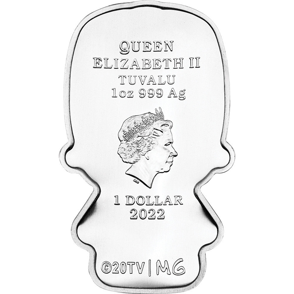 Tuvalu 2022 $1 Minted Mini The Simpsons Homer Shaped 1oz Silver Coloured Coin