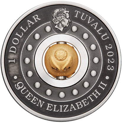 Tuvalu 2023 $1 Lunar Year of The Rabbit Rotating Charm 1oz Silver Antiqued Coin