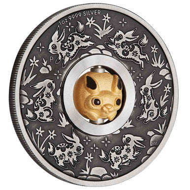 2023 Year of the Rabbit  $1 Rotating Bead 1oz Silver Antique Coin
