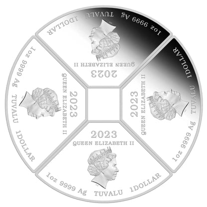 Tuvalu 2023 $1 Lunar Year of The Rabbit 1oz Silver Coloured Proof 4 Coin Quadrant Set