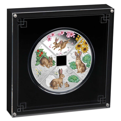 Tuvalu 2023 $1 Lunar Year of The Rabbit 1oz Silver Coloured Proof 4 Coin Quadrant Set