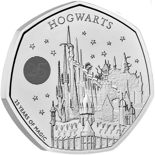 UK 2023 50p Celebrating 25 Years of Harry Potter Hogwarts School of Witchcraft and Wizardry Uncirculated Coin