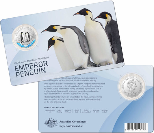 2023 50c Australian Antarctic Territory Emperor Penguin Coloured Uncirculated Coin