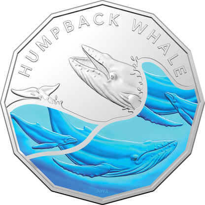 2023 50c Australian Antarctic Territory Humpback Whale Coloured Uncirculated Coin