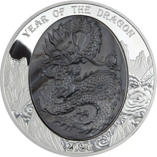 Solomon Islands 2024 $25 Year of The Dragon Mother of Pearl 5oz Silver Proof Coin