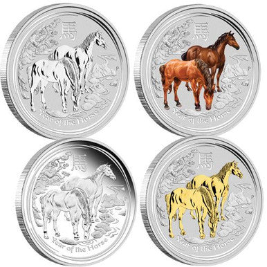 2014 $1 Lunar Horse 1oz Silver 4 Coin Typeset