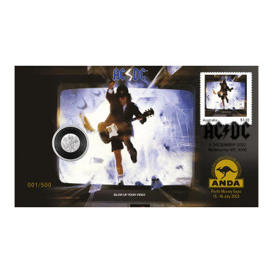 2023 Perth ANDA Money Expo 20c AC/DC Powerage & 20c AC/DC Blow Up Your Video Stamp & Coin Cover Set