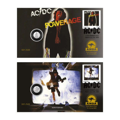 2023 Perth ANDA Money Expo 20c AC/DC Powerage & 20c AC/DC Blow Up Your Video Stamp & Coin Cover Set