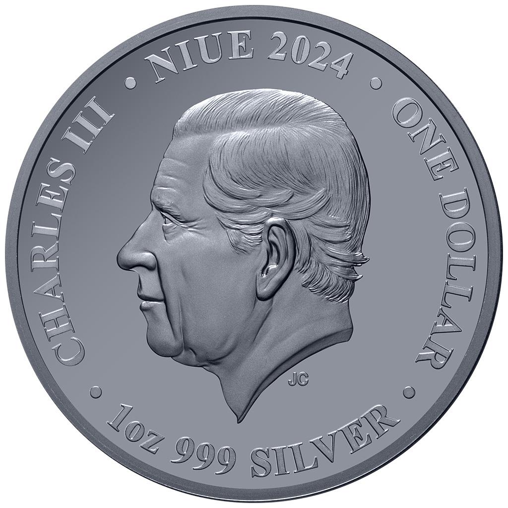 Niue 2024 $1 Australia At Night Rock Wallaby 1oz Silver Black Proof Coin