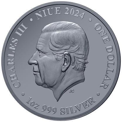 Niue 2024 $1 Australia At Night Rock Wallaby 1oz Silver Black Proof Coin