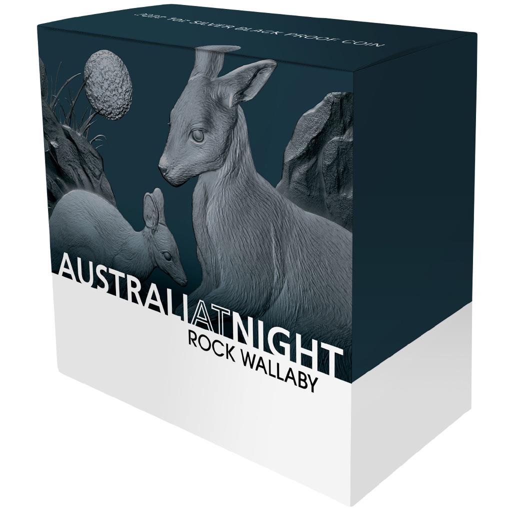 Niue 2024 $1 Australia At Night Rock Wallaby 1oz Silver Black Proof Coin