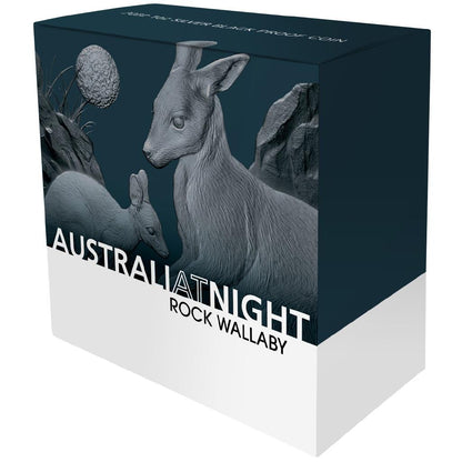 Niue 2024 $1 Australia At Night Rock Wallaby 1oz Silver Black Proof Coin