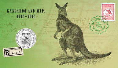 2013 50c Kangaroo and Map with Melbourne International Stamp PNC