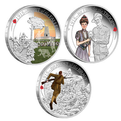 2015 50c The ANZAC Spirit 100th Anniversary 1/2oz Silver Coloured Proof 3 Coin Set