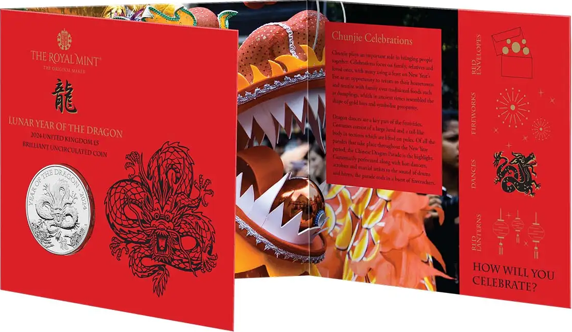 UK 2024 £5 Lunar Year of the Dragon Uncirculated Coin