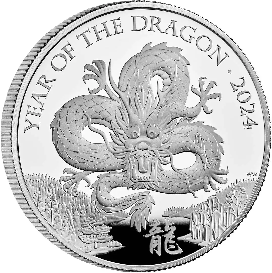 UK 2024 £2 Lunar Year of the Dragon 1oz Silver Proof Coin