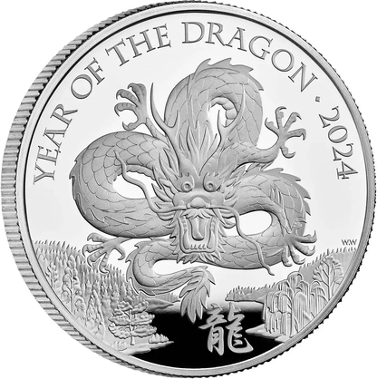 UK 2024 £2 Lunar Year of the Dragon 1oz Silver Proof Coin