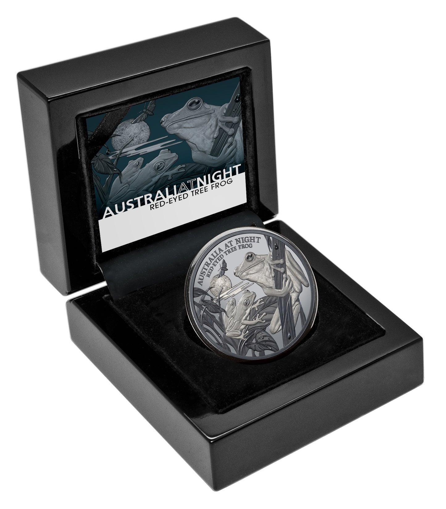 Niue 2024 $1 Australia at Night Red-Eyed Tree Frog 1oz Silver Black Proof Coin