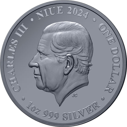 Niue 2024 $1 Australia at Night Red-Eyed Tree Frog 1oz Silver Black Proof Coin