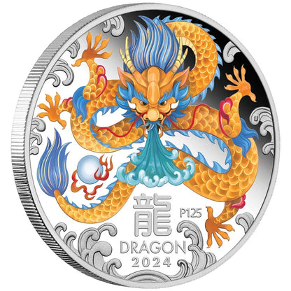 2024 $1 Lunar Year of The Dragon 1oz Silver Coloured Proof Coin