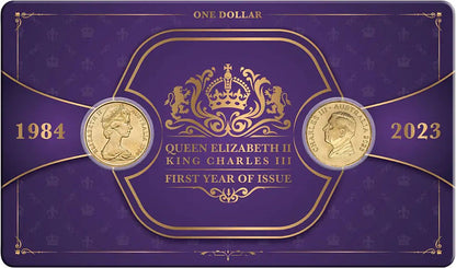 1984 First Elizabeth II $1 & 2023 First Charles III $1 Al-Bronze Uncirculated 2 Coin Set