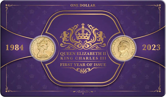 1984 First Elizabeth II $1 & 2023 First Charles III $1 Al-Bronze Uncirculated 2 Coin Set