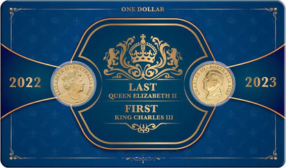 2022 Last Elizabeth II $1 & 2023 First Charles III $1 Al-Bronze 2 Coin Set