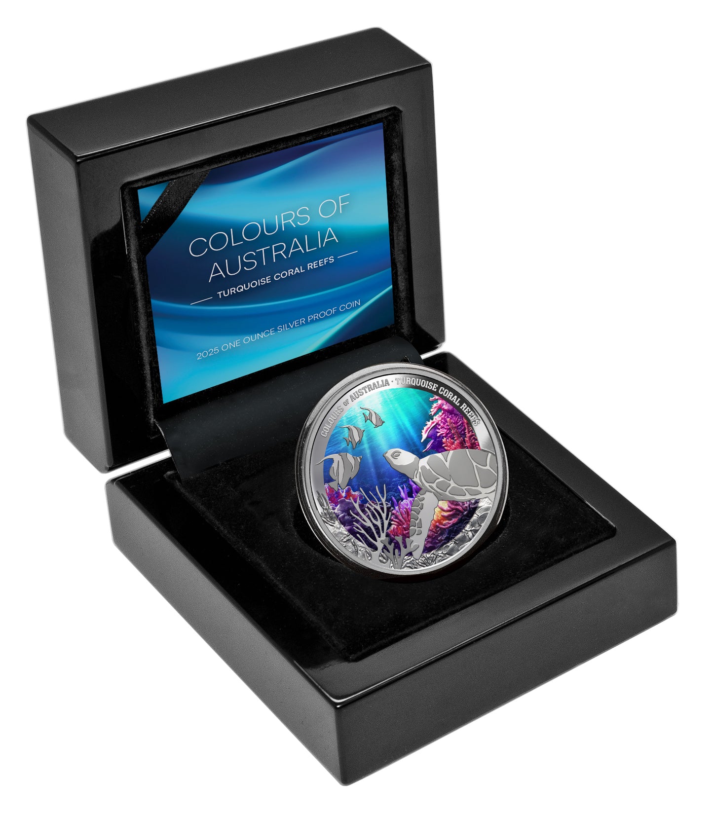 Niue 2025 $1 Colours of Australia Turquoise Coral Reef 1oz Silver Coloured Proof Coin