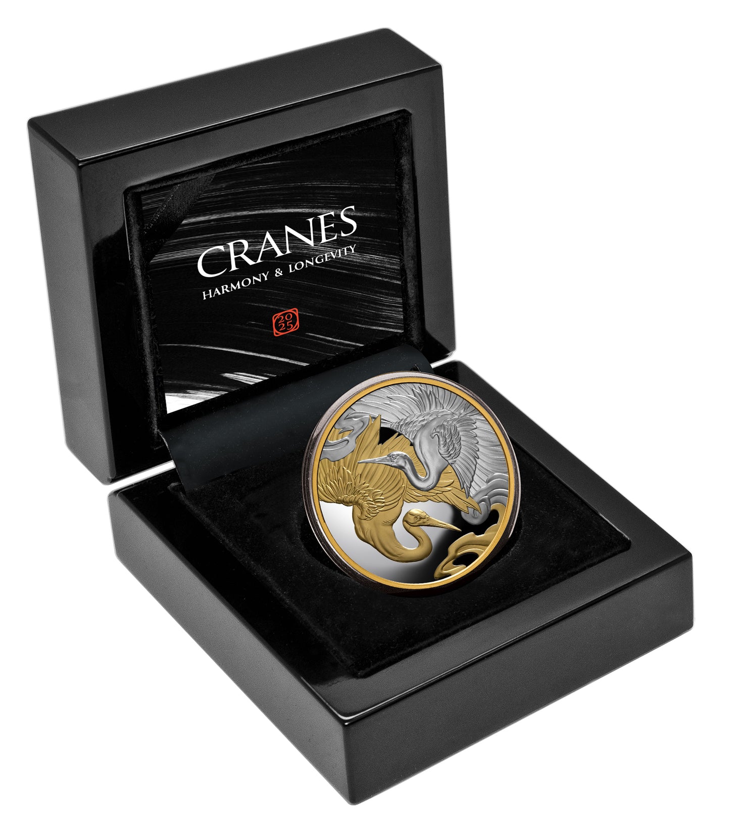 Niue 2025 $1 Cranes Harmony & Longevity Selectively Gold Plated 1oz Silver Proof Coin