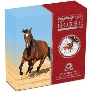 2014 $2 ANDA Perth Show Lunar Horse 2oz Silver Coloured Proof Coin