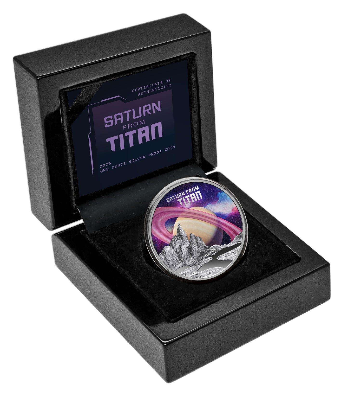 Niue 2025 $1 Saturn From Titan 1oz Silver Coloured Proof Coin