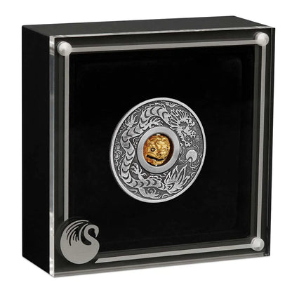 Tuvalu 2024 $1 Lunar Year of The Dragon Rotating Charm 1oz Silver Antiqued Coin