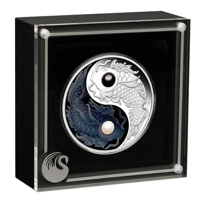 Tuvalu 2024 $8 Yin Yang Koi Fish 5oz Silver Proof Coloured Coin with Pearl Inserts