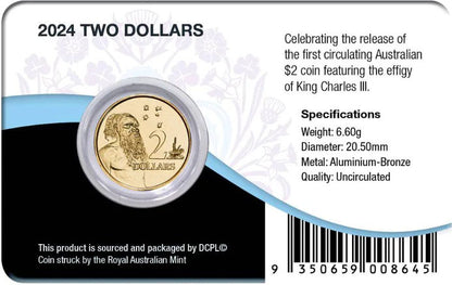 2024 $2 King Charles III Effigy Al-Bronze UNC Coin