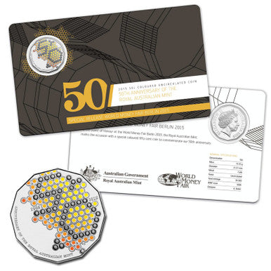 2015 50c WMF Berlin 50th Anniversary of The Royal Australian Mint Coloured Uncirculated Coin
