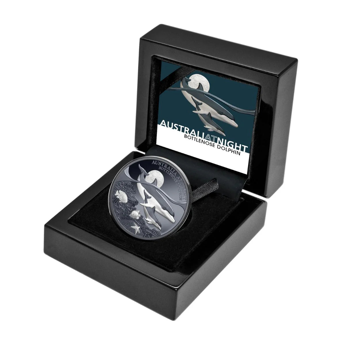 Niue 2025 $1 Australia At Night Bottlenose Dolphin 1oz Silver Black Proof Coin